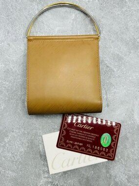 CARTIER Leather Tan BiFold Dual Mix Metal Handles Men’s Wallet